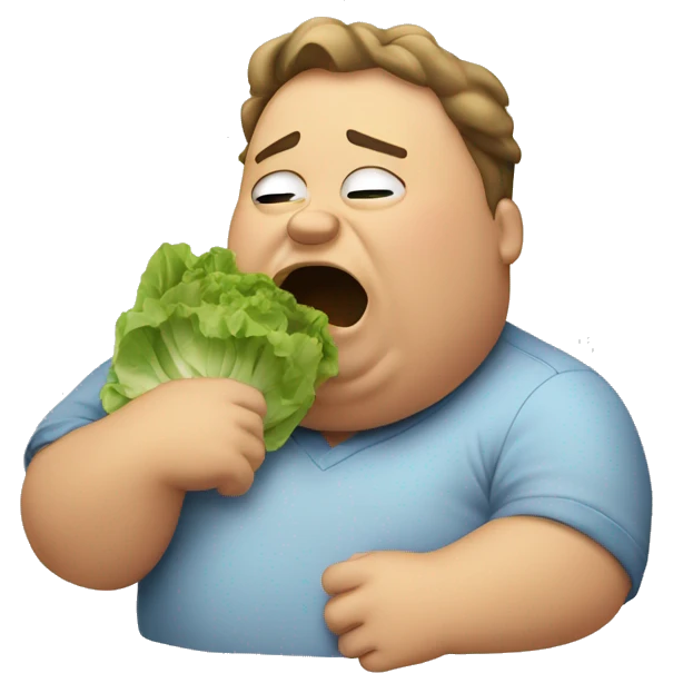 Fat dude crying eating lettuce emoji
