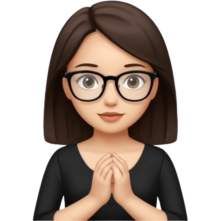a cute brunette girl in a black dress wearing glasses  with two hands  emoji