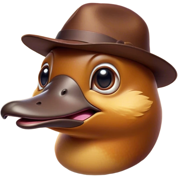 Cinematic Comical Platypus Portrait Emoji, Head tilted dramatically with an exaggeratedly amused expression, featuring a striking, glossy brown fur with a whimsically flat duckbill and wide, expressive eyes full of playful disbelief, Simplified yet hilariously expressive features, highly detailed, glowing with a slightly sassy glow, high shine, dramatic yet playful, stylized with an air of cheeky aquatic mischief, bright and endearing, soft glowing outline, capturing the essence of a spirited and over‐the‐top platypus, so meme‐worthy it feels like it could quack its way into internet fame instantly! emoji