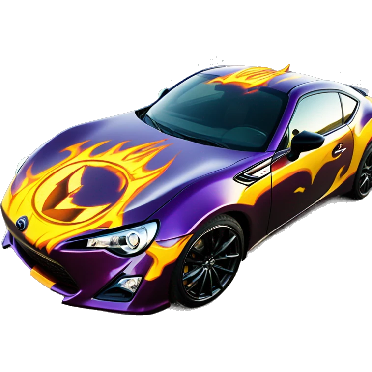Batgirl and Batman themed Scion FR-S with hot rod flames painted on side of car  emoji