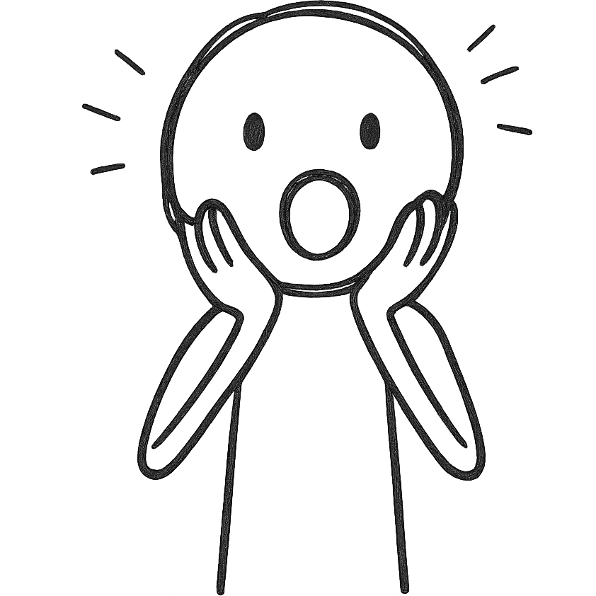 stick figure with hands on cheeks, surprised and delighted look emoji