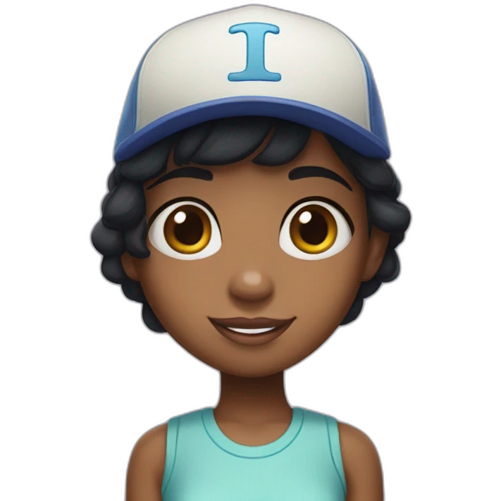 black girl, brown eyes, short black hair with a monster inc cap emoji