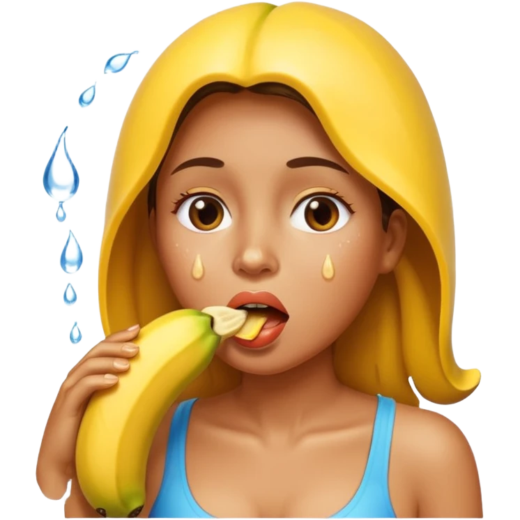 A photo of a woman putting a banana in her mouth and water dripping from her lips. emoji