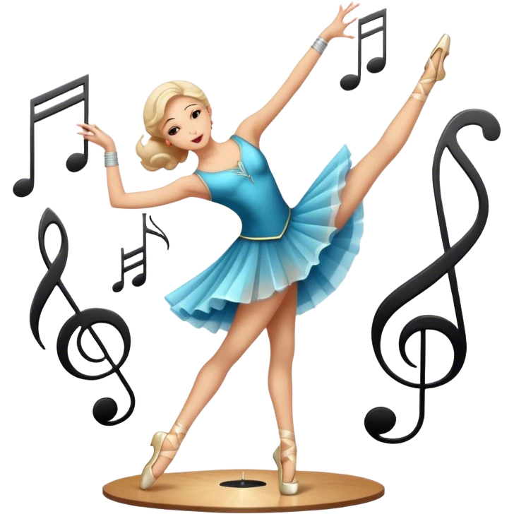 Icon for Choreography: a dancer in a graceful pose with musical notes, a director’s baton, a metronome and a dance floor. The icon should represent the art of choreography, with focus on movement, timing, and creativity. Transparent background. emoji