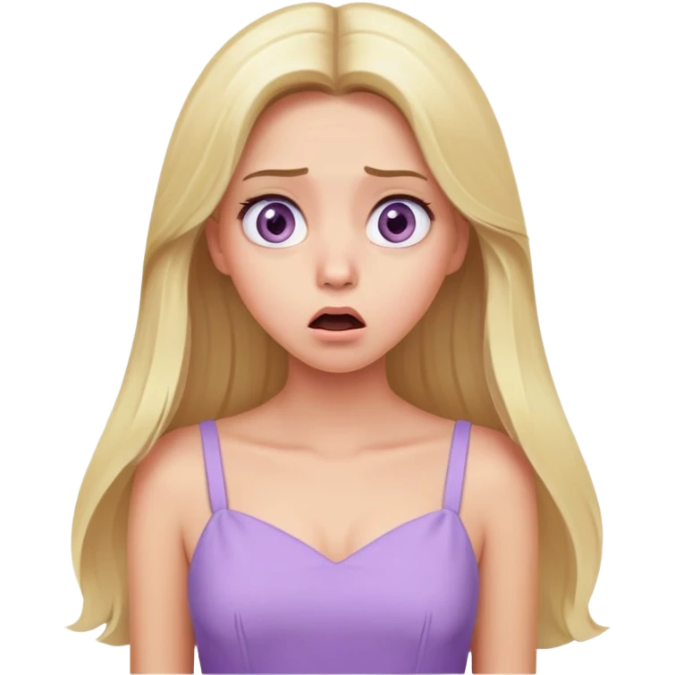 shocked face blonde model, hazel eyes, sleek long hair, pastel purple dress emoji