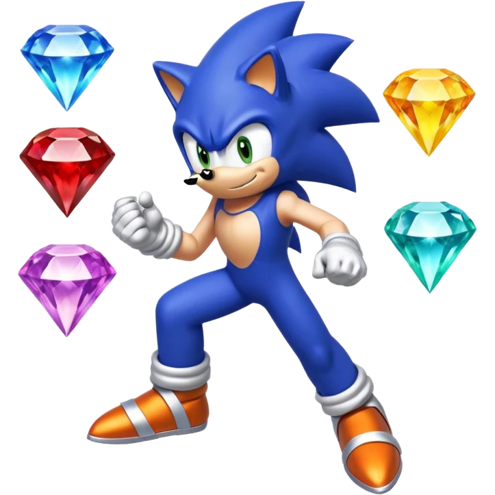 I want Sonic the hedgehog with the 7 chaos emeralds and the Goku aura transformation, where is the super Sonic aura Is a power 7 diamonds, red, blue, yellow, green, white, skyblue and purple emoji