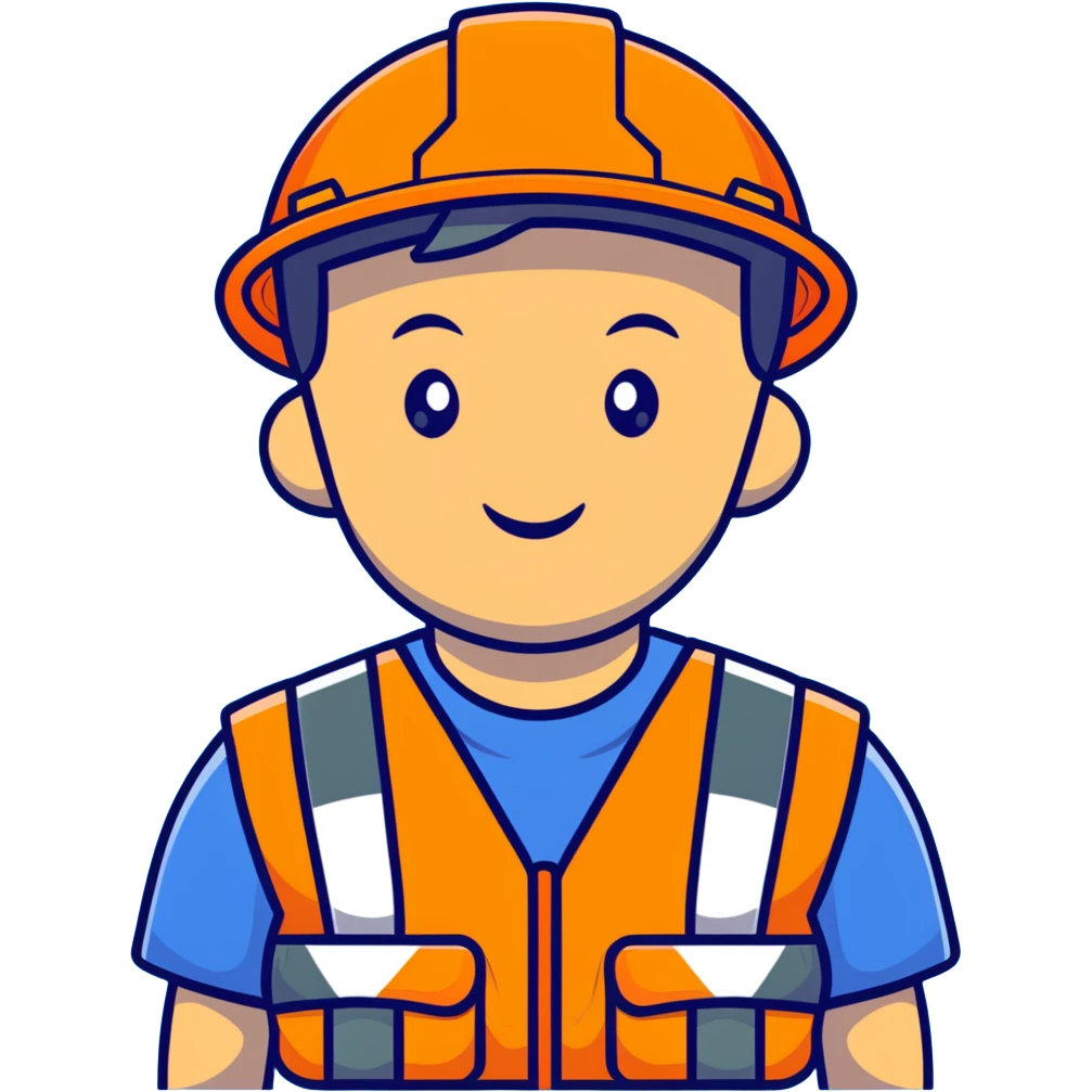 Chinese man wearing orange safety helmet and high visibility vest emoji