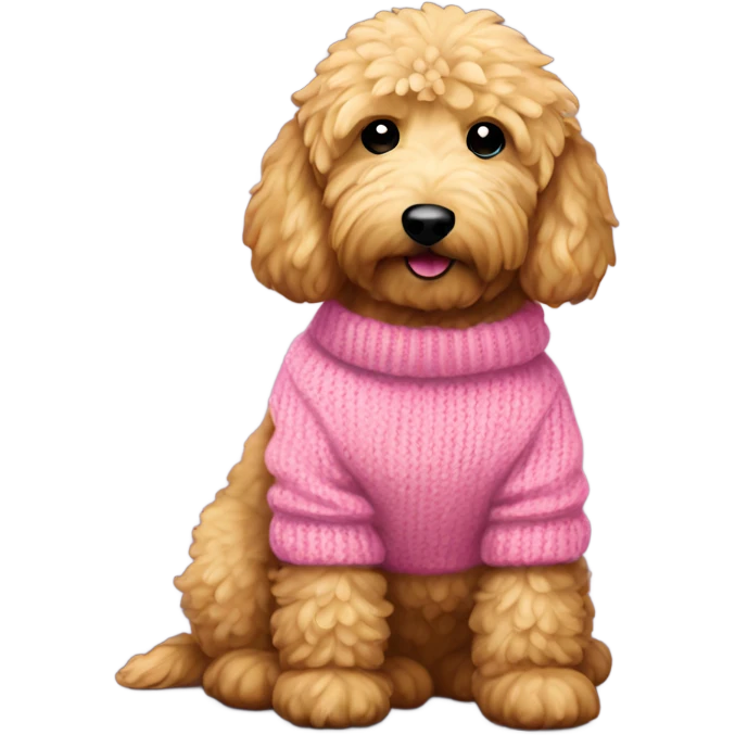 Mini golden doodle, more darker with a pink sweater emoji