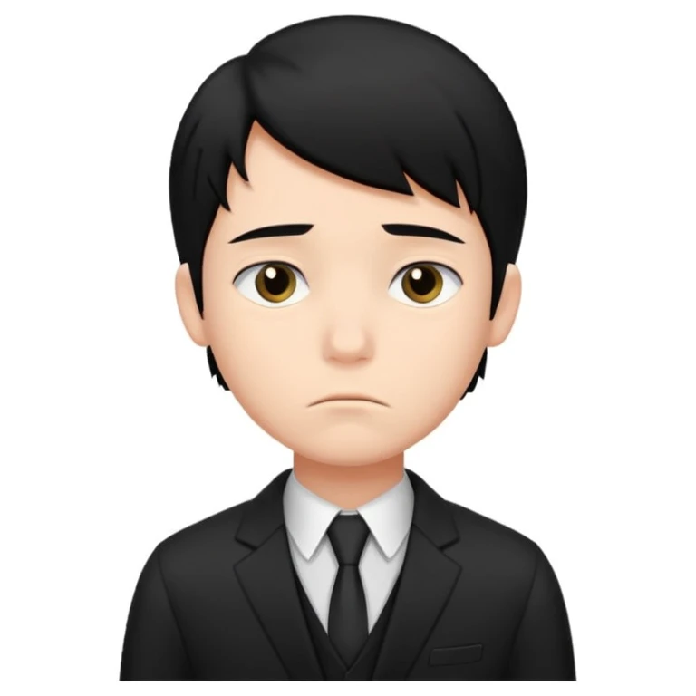 Xafa kayfiyatdagi qora soch va qora kostyum shimli bola emojisni chiqarib ber emoji