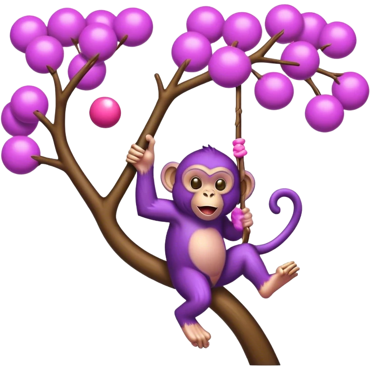 Purple monkey swinging through a bubblegum tree emoji