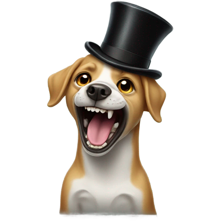 Dog with a top hat screaming to a lizard emoji