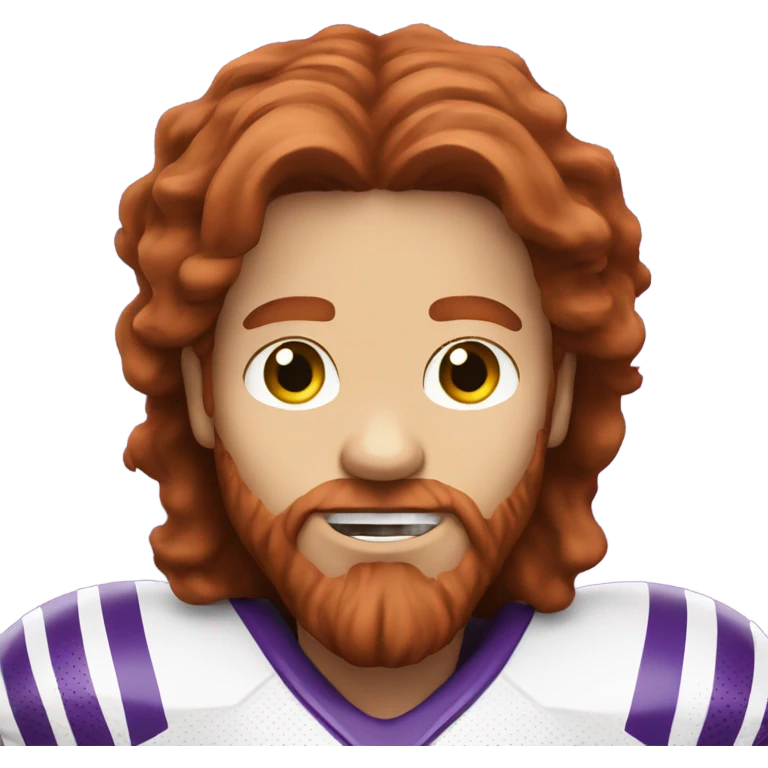 Redhead jesus playing American football wearing purple and silly face emoji