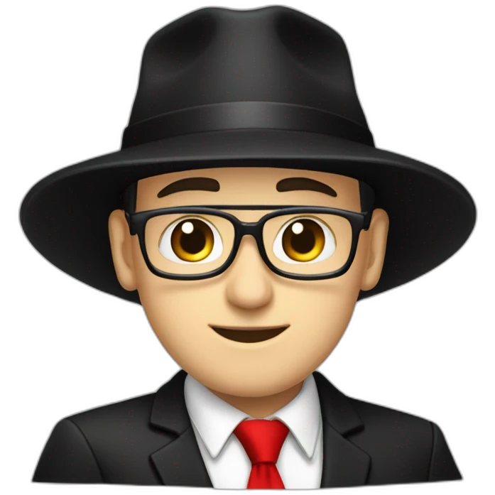 nostalgia critic wearing black suit, red tie, white shirt, black hat emoji