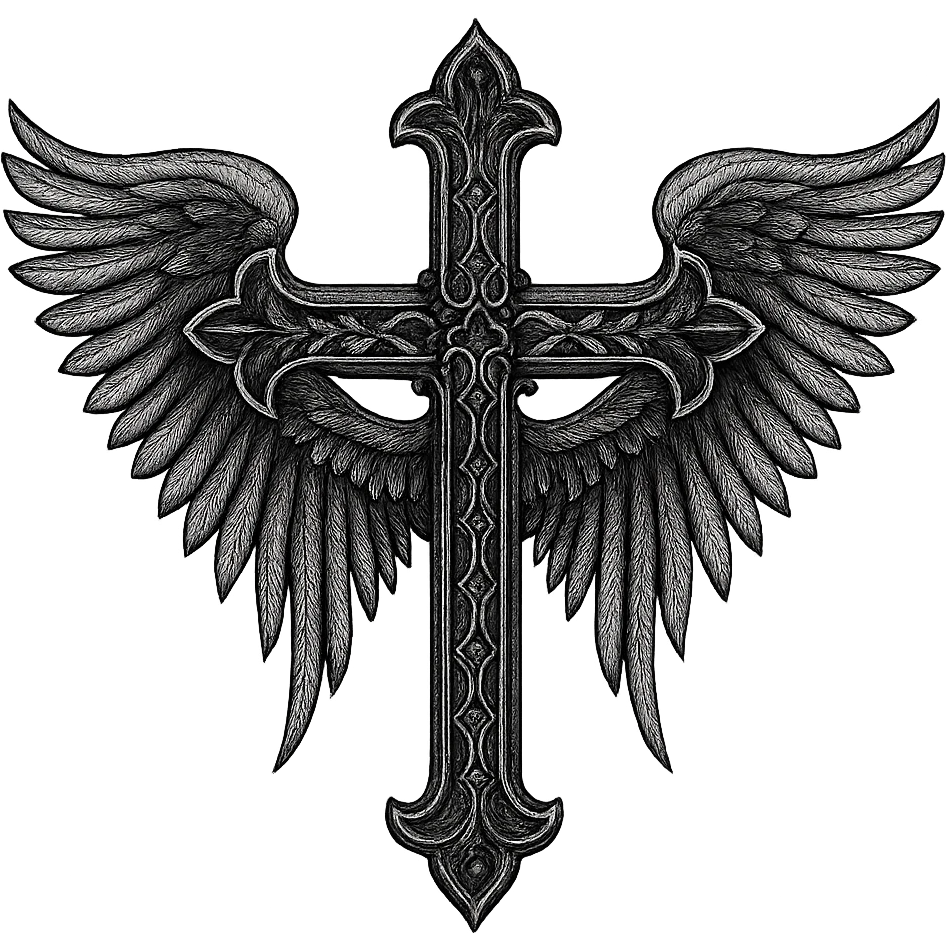 gothic style cross with angel wings emoji