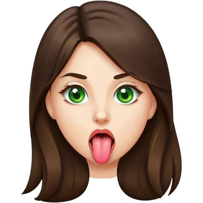 Girl sticking out tongue brunette long hair green eyes  emoji