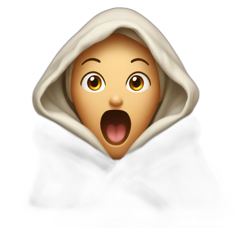 A screaming girl wrapped in a blanket emoji