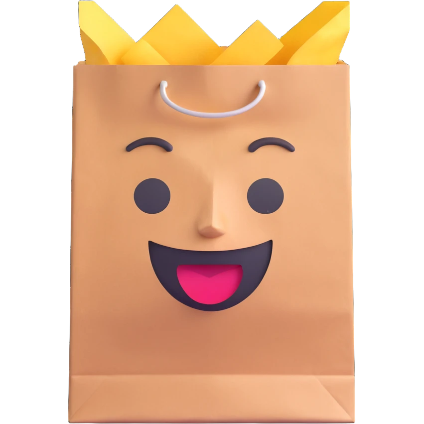 paper bag with a face emoji