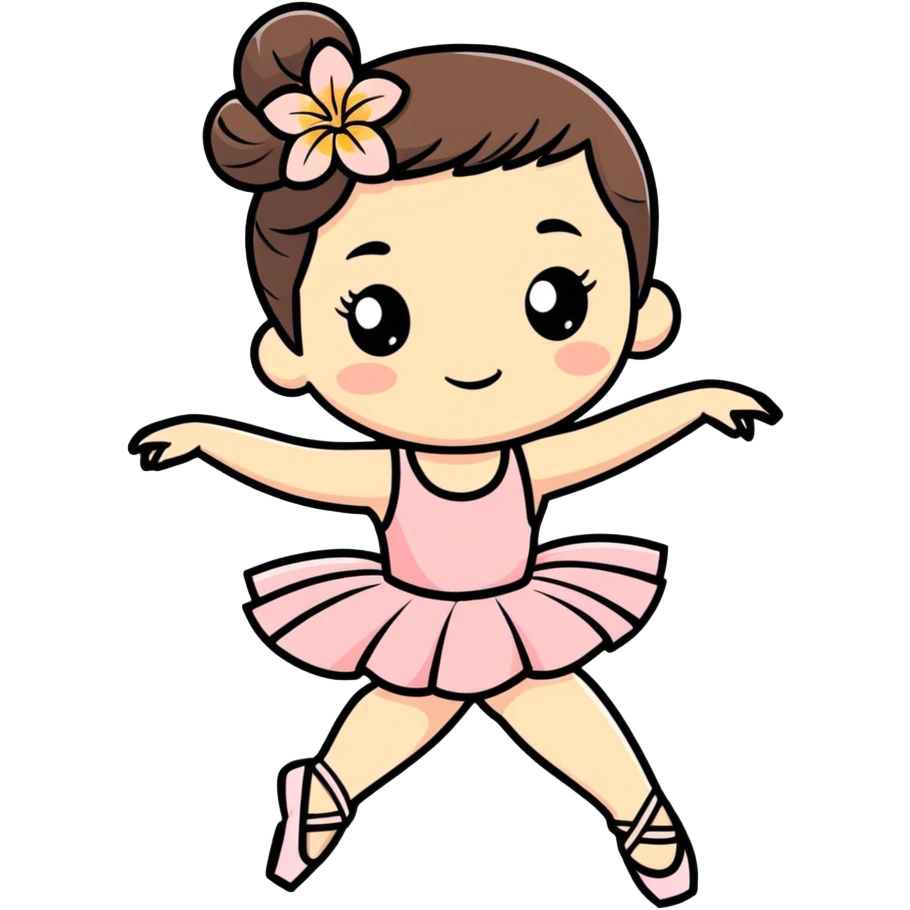 girl with a Hawaiian flower in her hair, wearing ballet heels, doing ballet with a bag emoji