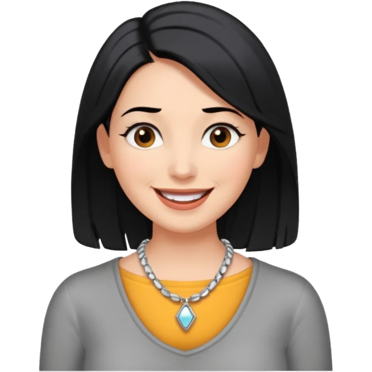 Female with very big Silver Necklace, grey skin,Black hair, more bright silver,highlight necklace, different expressions. emoji