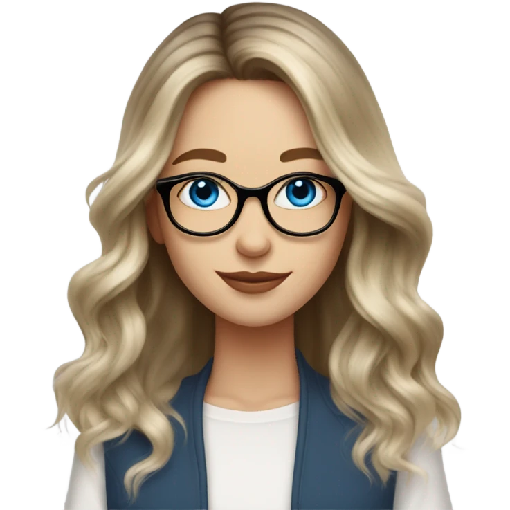 Shoulder length Balayage pale beautiful woman with glasses and blue eyes happy  emoji