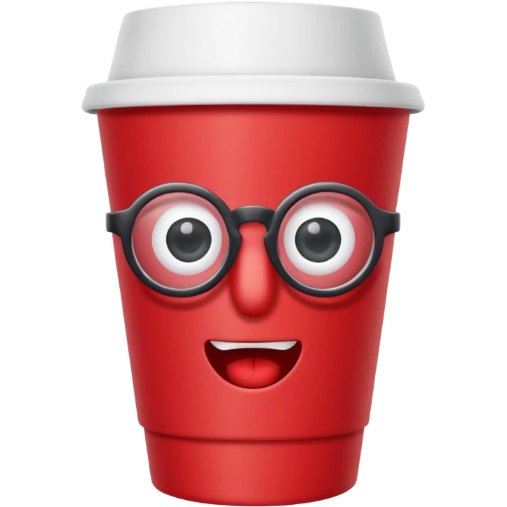 paper red cup and straw, the cup has eyes and mouth and glassess emoji