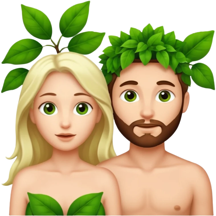 Adam and Eve covered with leaves emoji