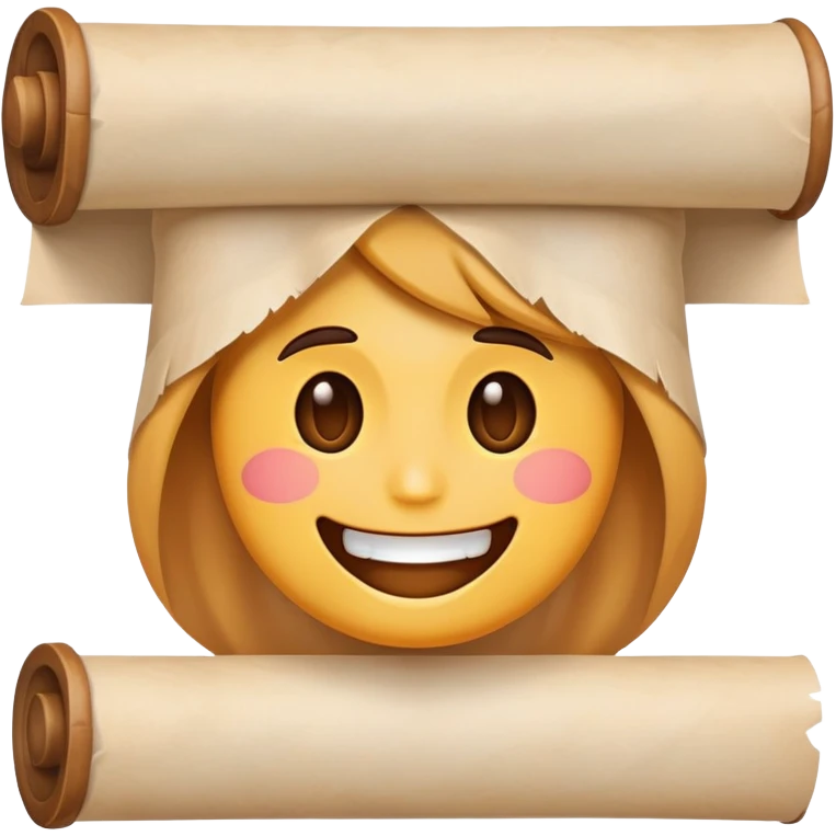 smiling emoji face with a parchment scroll held in teeth, anime-inspired emoji