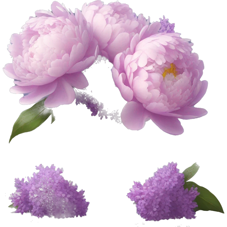 Peonies and lilacs in a clear vase  emoji
