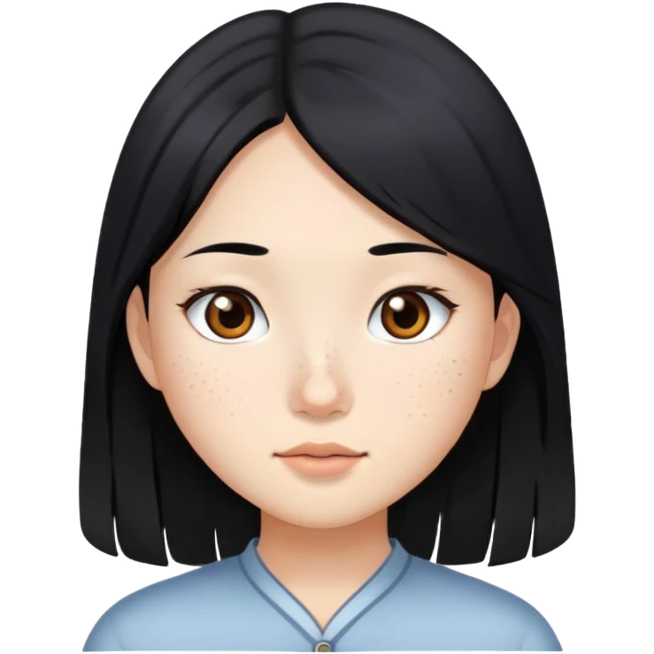 asian girl, long black hair, brown eyes, freckles emoji