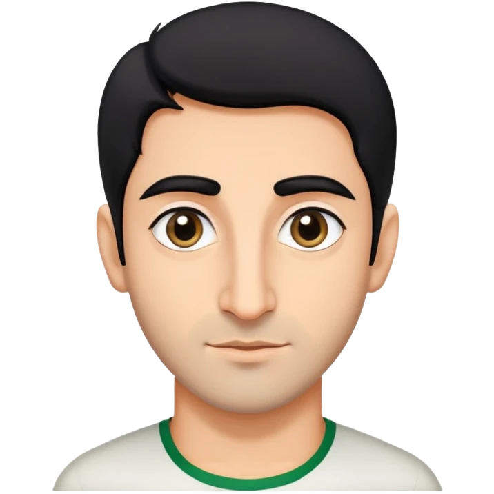 A young handsome iranian man with black hair, black kind eyes, big nose and elliptic face emoji