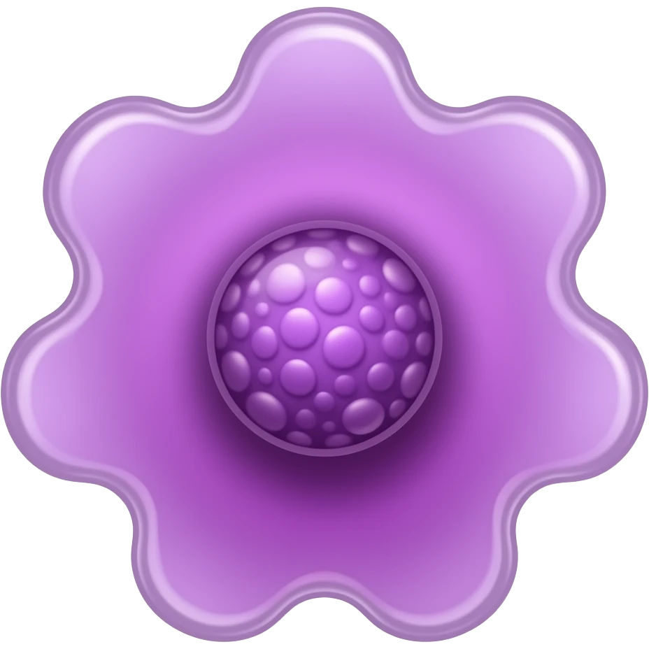 Ameba gelatinosa roxa arredondada com curvas com nucleo grande arredondado no centro emoji