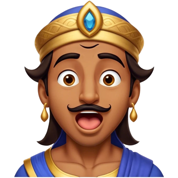 Cinematic Realistic Aladdin Portrait, head tilted slightly with a dramatic, wide-open yawn, revealing a relaxed, yet still vigilant expression. The lifelike textures of his skin and carefully rendered fabric of his attire combine with warm, ambient lighting to capture a moment of endearing, laid-back heroism. emoji