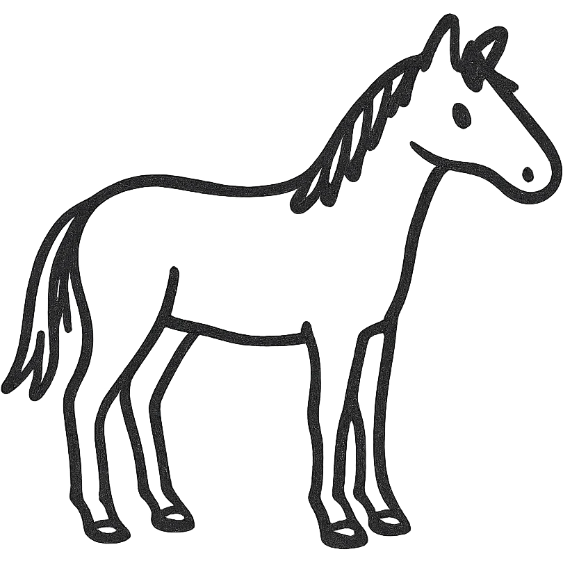 horse, hand-drawn black outline style, minimal details, standing pose emoji