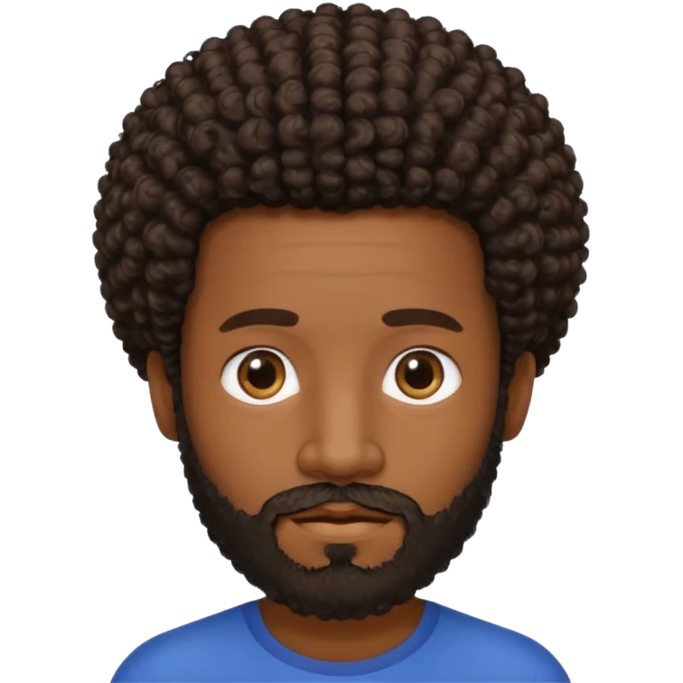 Dark brown skin man with beard and a tiny curly  Afro fade with dark dark brown eyes - beard should be a bit lighter . Not as much hair  emoji