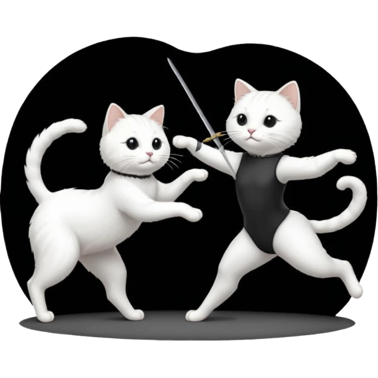 A white cat doing ballet and a black cat doing fencing emoji