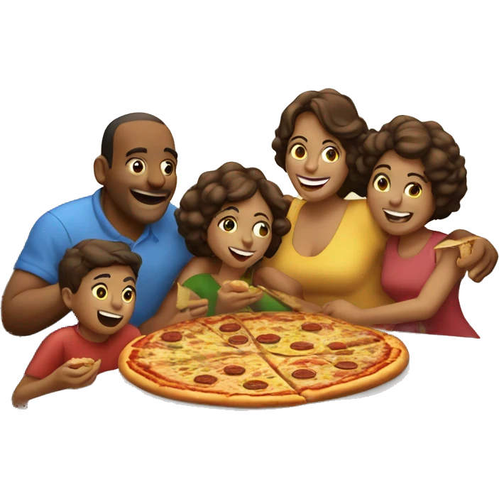 familia comiendo pizza felices emoji