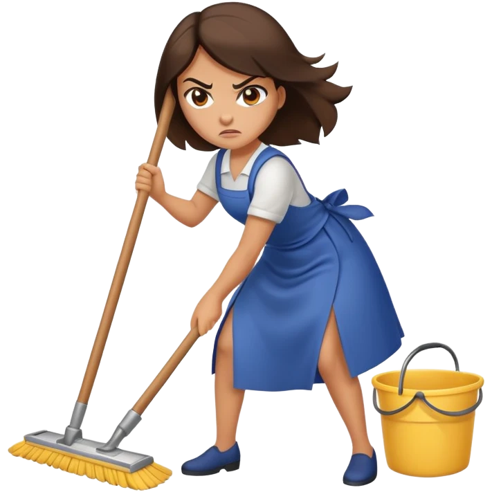 angry brunette lady mopping floor emoji