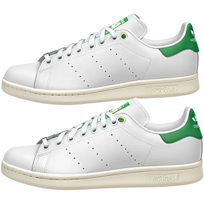 Pair of Adidas Stan Smith sneakers in white and green colorway, one positioned behind the other, both shoes shown from side angle emoji
