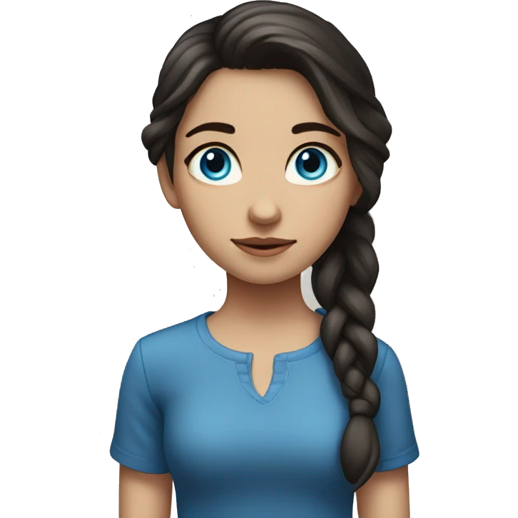A girl with fair skin, dark hair and blue eyes stands far away emoji