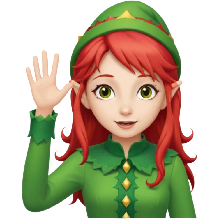 christmas elf girl with red hair, waving  emoji