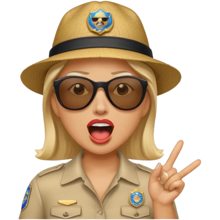 a karen mom yelling at somebody that wont take their dog out and is showing her badge but its fake emoji