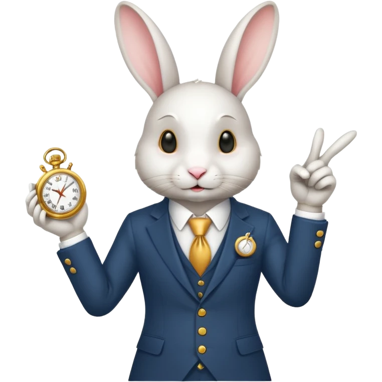 White Rabbit in a suit pointing at a handwatch emoji