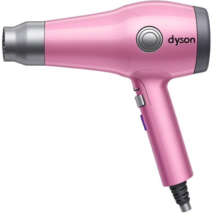 A pink Dyson Supersonic hair dryer, slight angle, realistic style, Features the distinctive hollow circular head with the barrel running through the center, sleek modern design, glossy pink finish with metallic silver accents on the nozzle ring.  emoji
