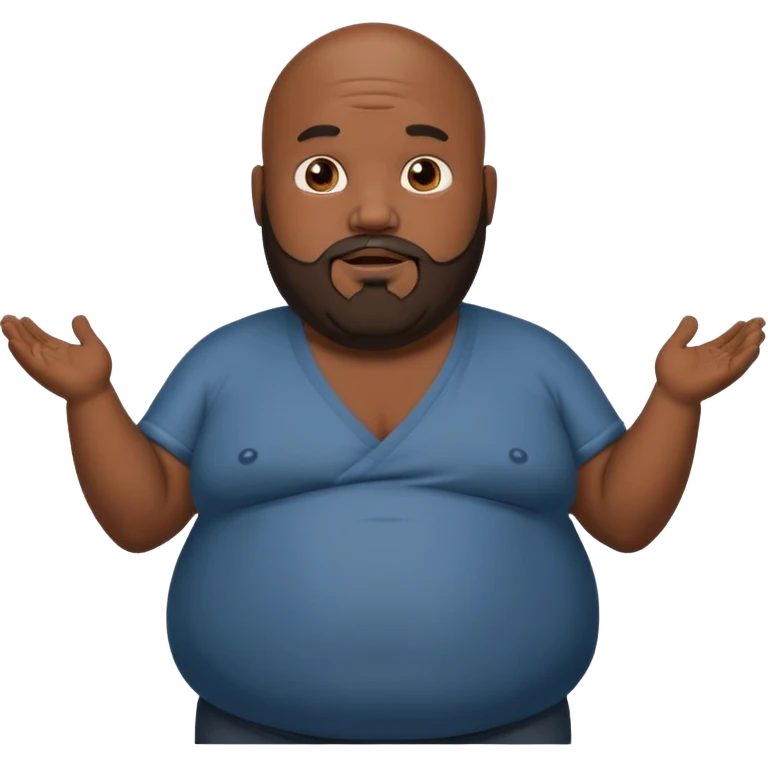 Fat black bald guy with beard shrugging emoji