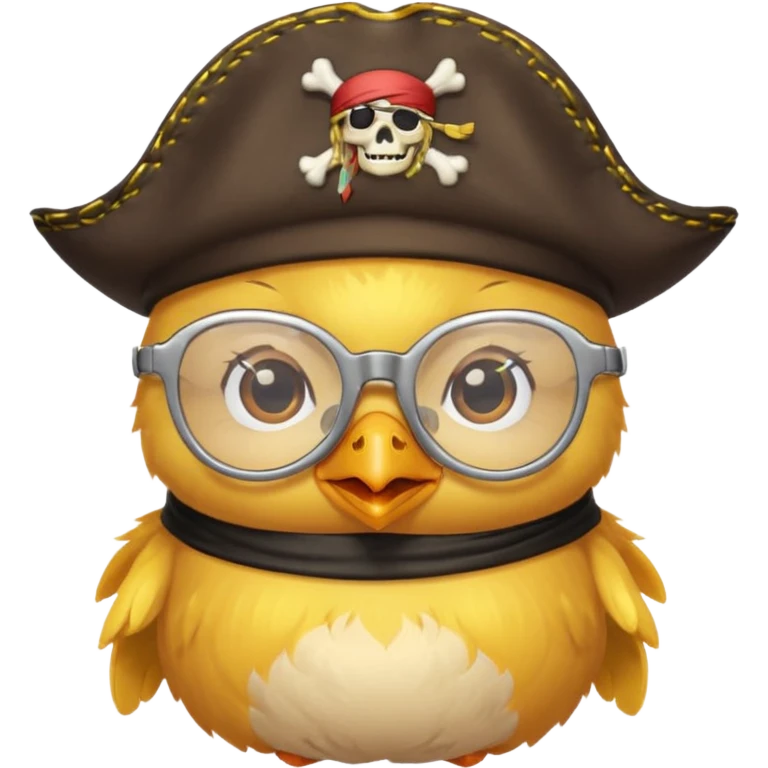 chick animal with glasses, pirate, yellow emoji