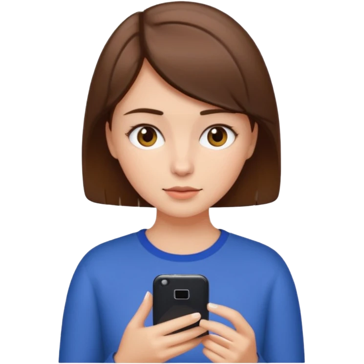 Una menina branca cabelo curto marrom usando el celular emoji