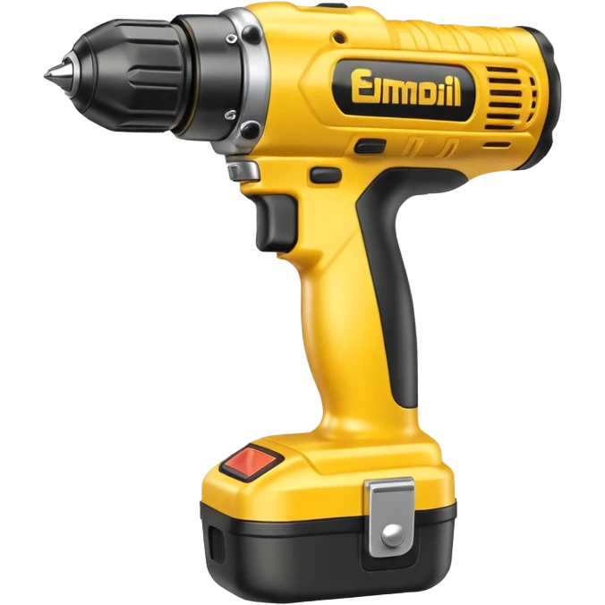 yellow cordless power drill with battery pack spinning drill bit, 3D emoji style emoji