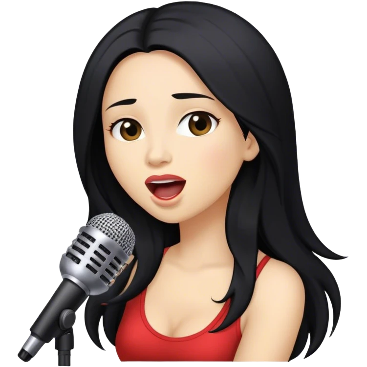Woman with long black hair singing into a microphone emoji