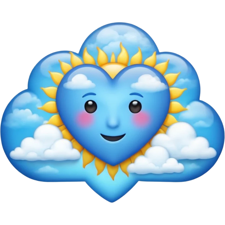 blue heart with a sun and clouds inside, apple emoji style emoji