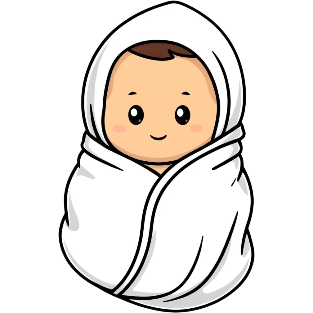 lightly tanned baby swaddled in a white blanket emoji